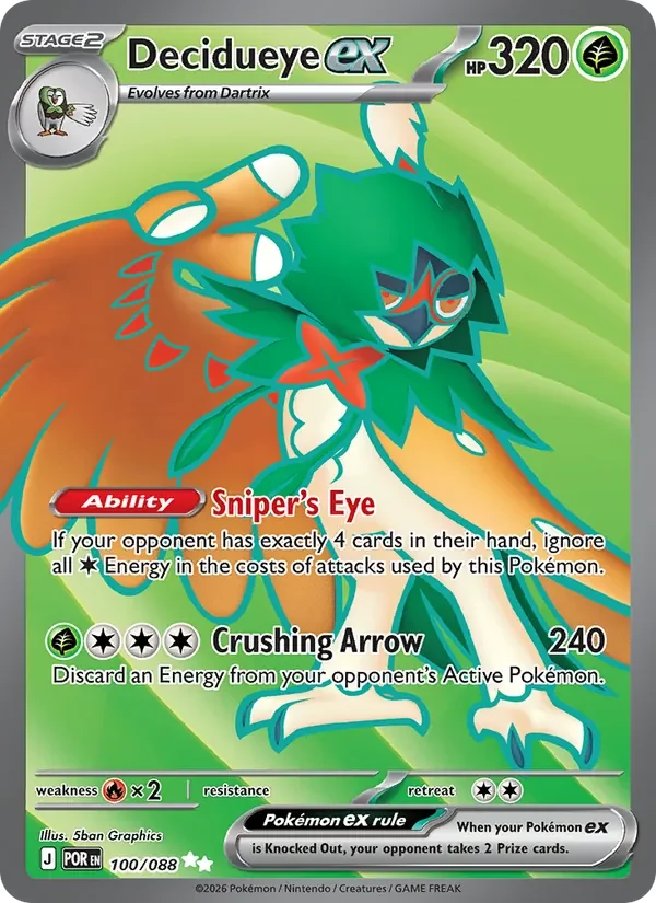 Decidueye ex 100/088 Perfect Order Pokémon card, Ultra Rare, front scan