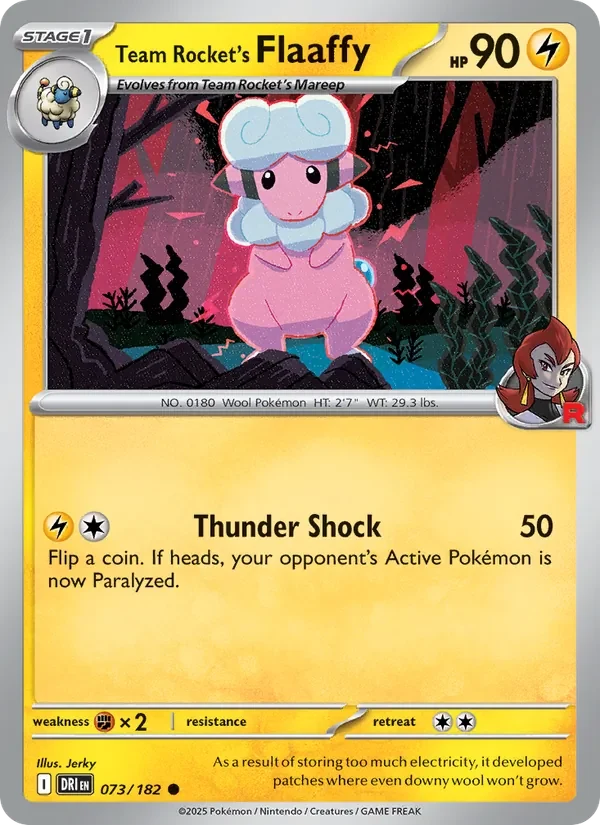 Team Rocket's Flaaffy 073/182 Destined Rivals Pokémon card, Common, front scan