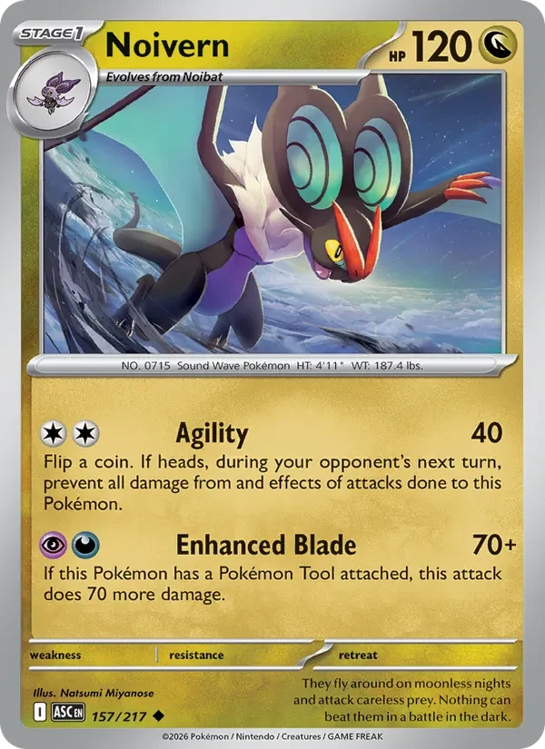 Noivern 157/217 Ascended Heroes Pokémon card, Uncommon, front scan