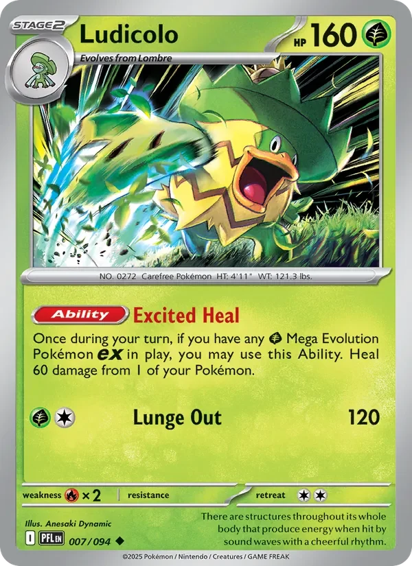 Ludicolo 007/094 Phantasmal Flames Pokémon card, Uncommon, front scan