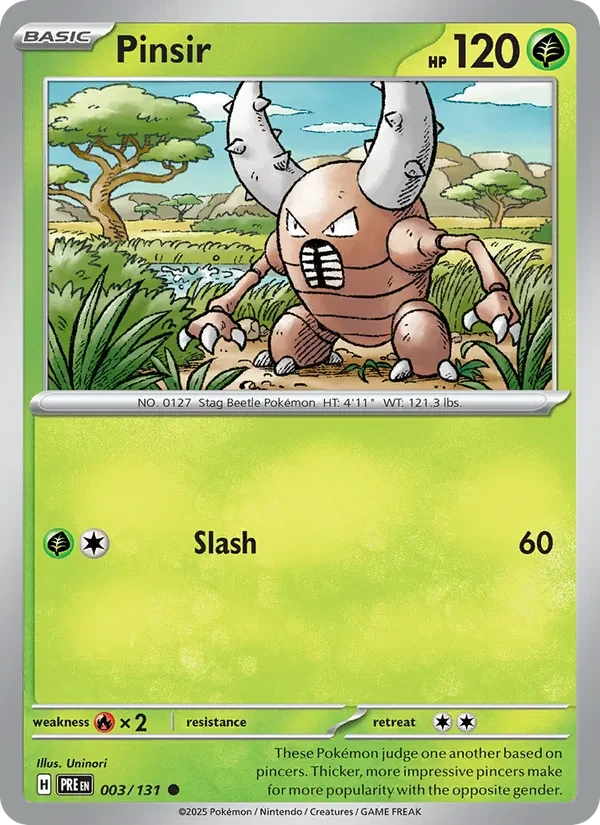 Pinsir 003/131 Prismatic Evolutions Pokémon card, Common, front scan