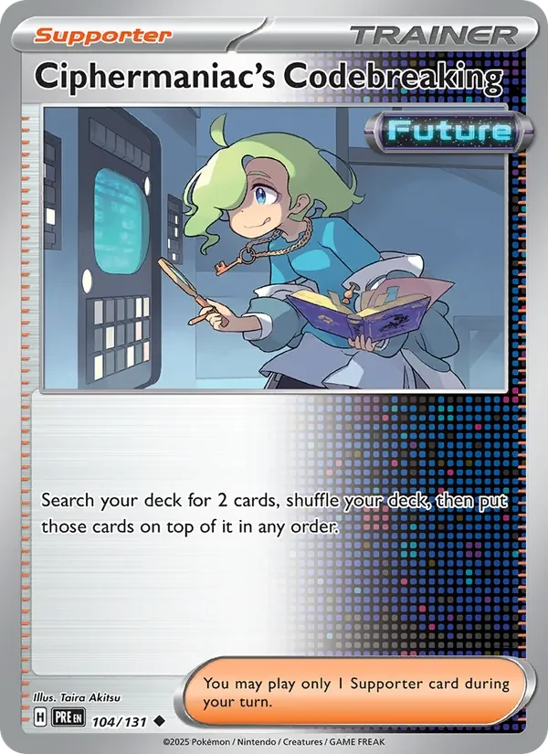 Ciphermaniac's Codebreaking 104/131 Prismatic Evolutions Pokémon card, Uncommon, front scan