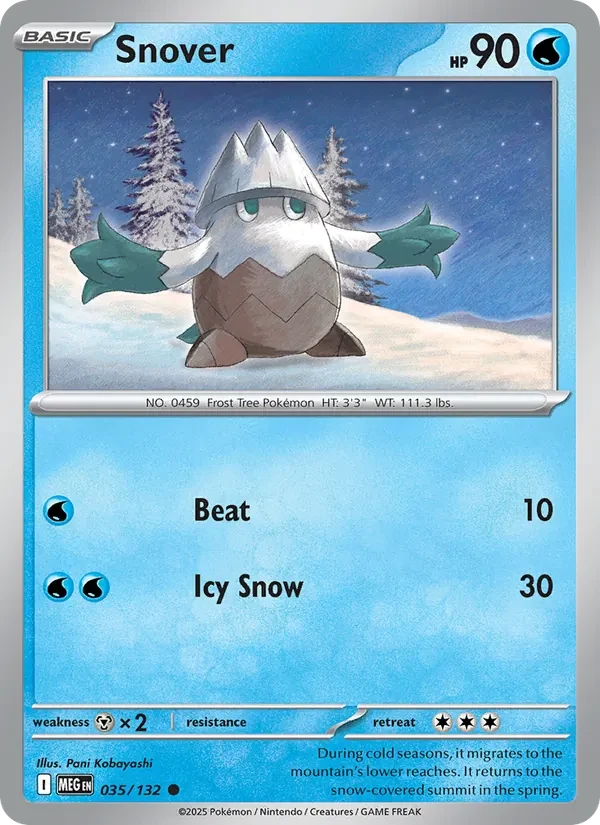Snover 035/132 Mega Evolution Pokémon card, Common, front scan