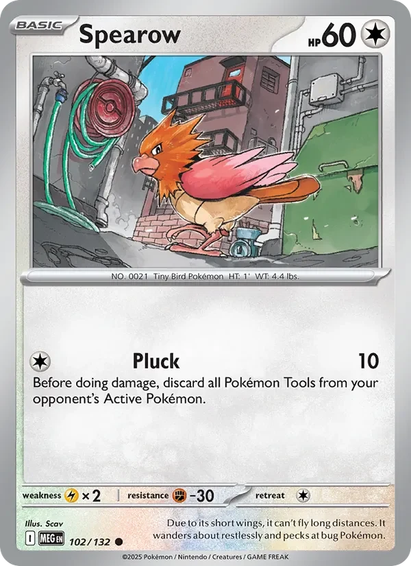 Spearow 102/132 Mega Evolution Pokémon card, Common, front scan