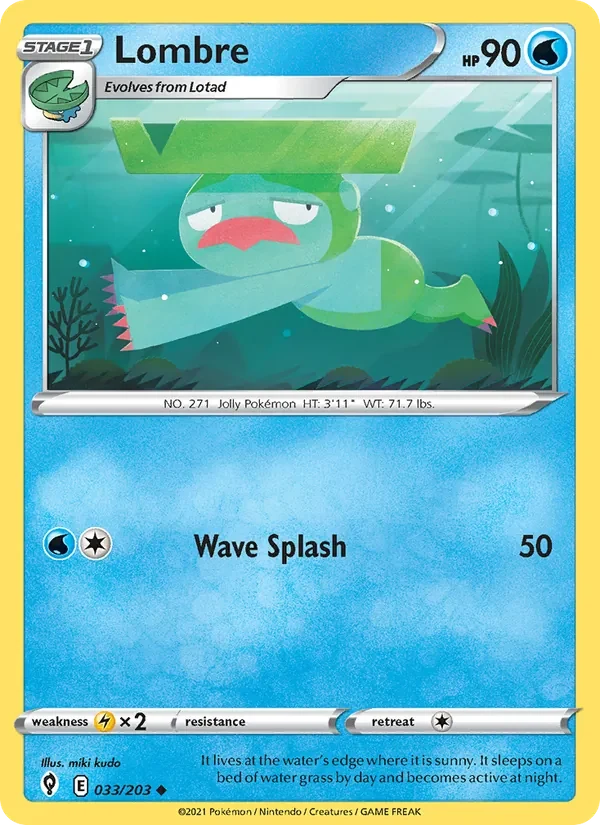 Lombre 033/203 Evolving Skies Pokémon card, Uncommon, front scan