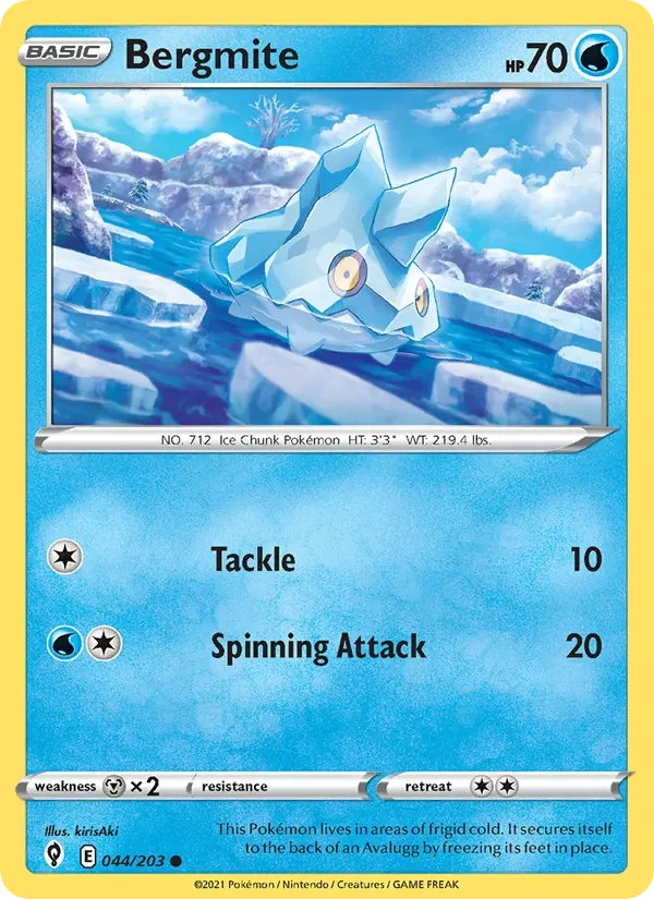 Bergmite 044/203 Evolving Skies Pokémon card, Common, front scan