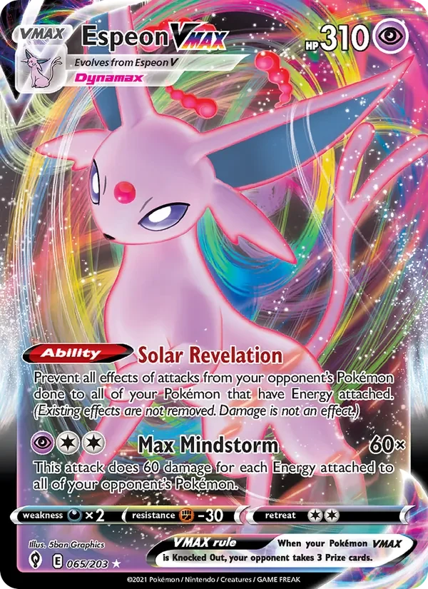 Espeon VMAX 065/203 Evolving Skies Pokémon card, Holo Rare Vmax, front scan