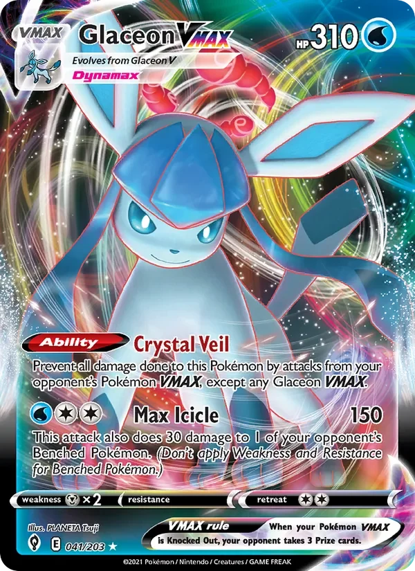 Glaceon VMAX 041/203 Evolving Skies Pokémon card, Holo Rare Vmax, front scan