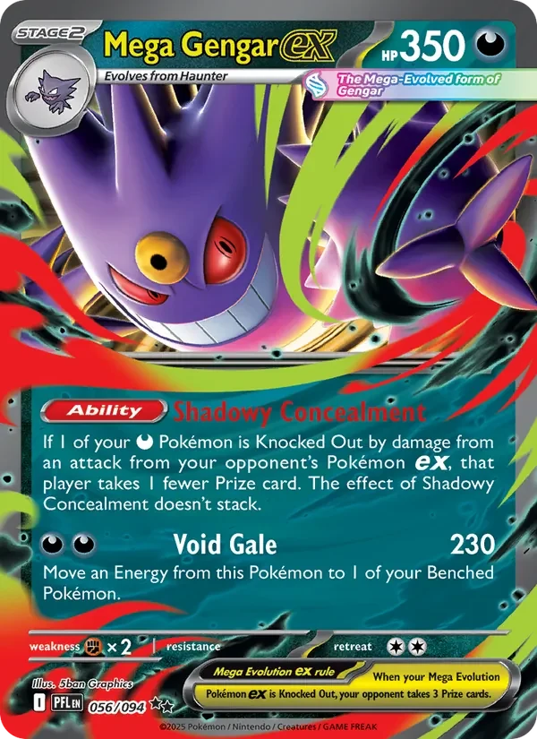 Mega Gengar ex 056/094 Phantasmal Flames Pokémon card, Double Rare, front scan