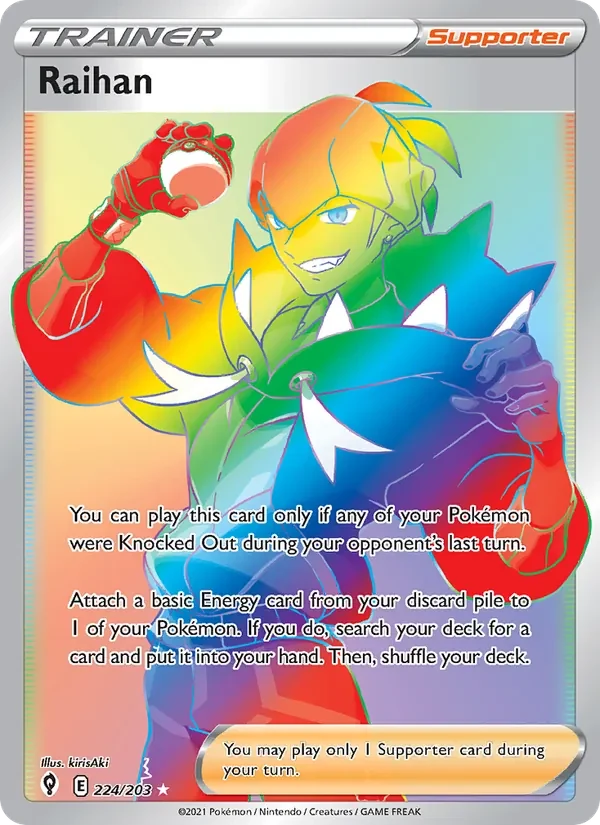 Raihan 224/203 Evolving Skies Pokémon card, Secret Rare, front scan