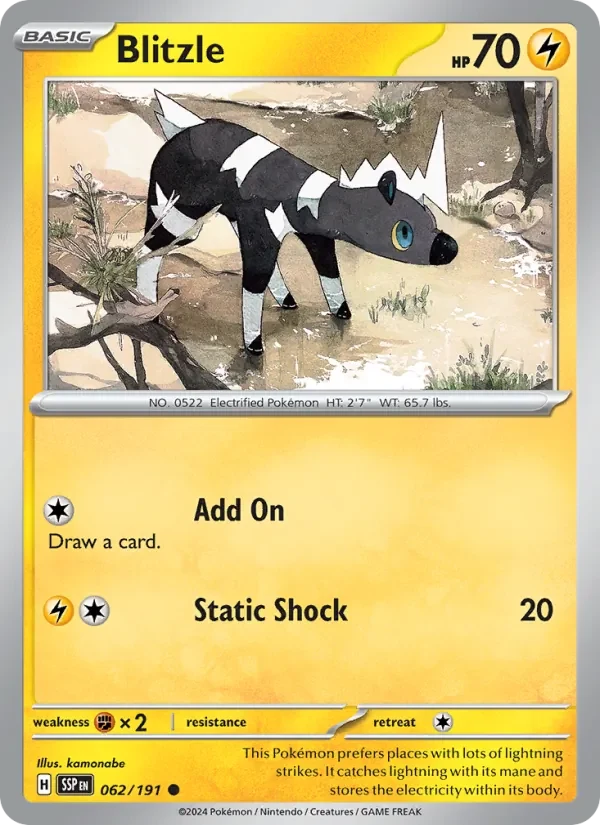 Blitzle 062/191 Surging Sparks Pokémon card, Common, front scan