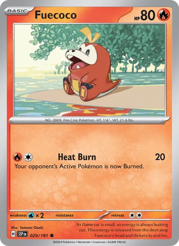 Fuecoco 029/191 Surging Sparks Pokémon card, Common, front scan