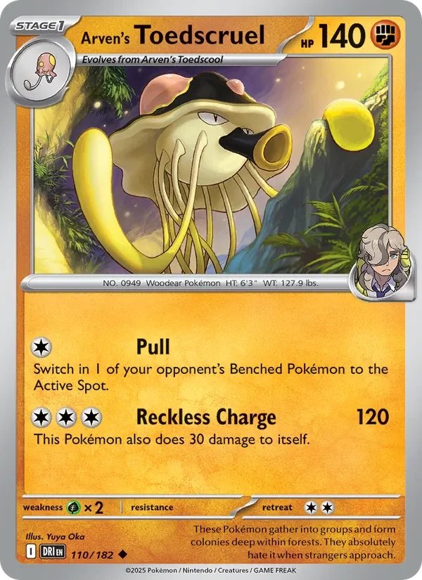 Arven's Toedscruel 110/182 Destined Rivals Pokémon card, Uncommon, front scan