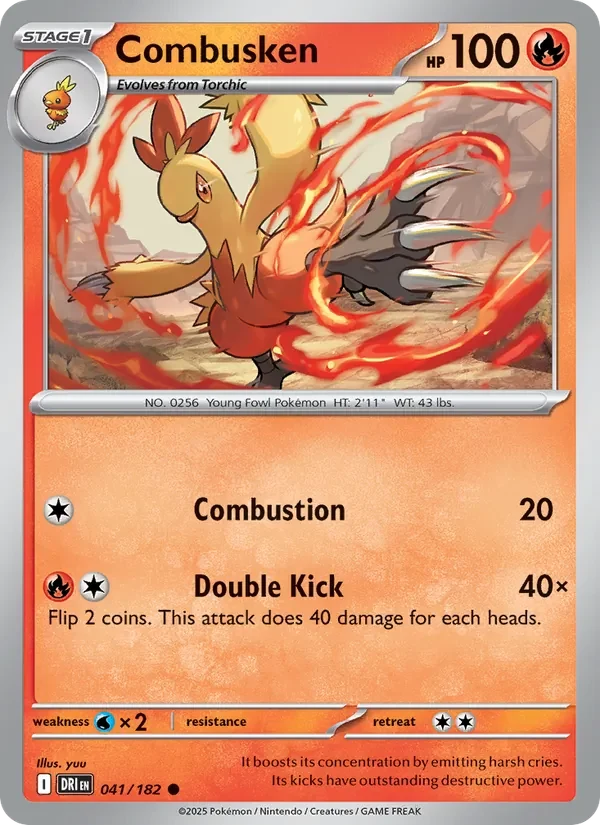 Combusken 041/182 Destined Rivals Pokémon card, Common, front scan