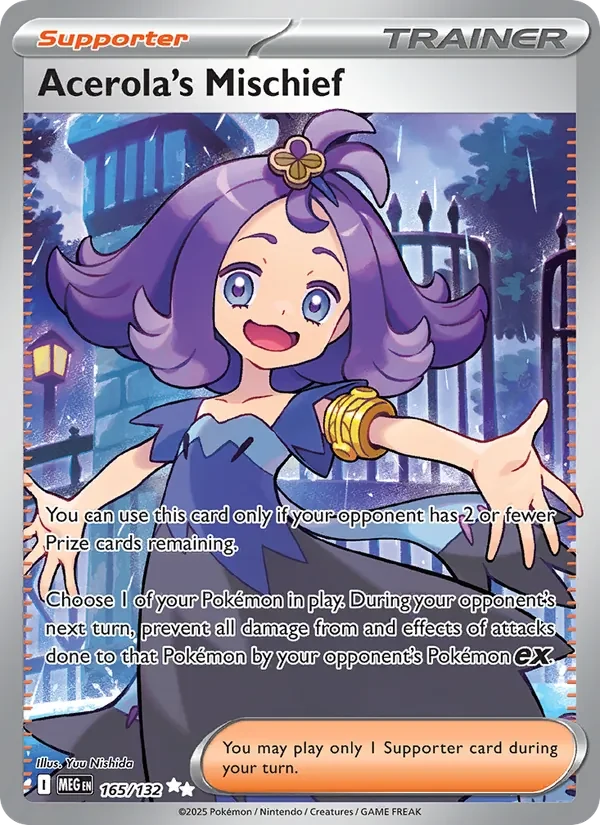 Acerola's Mischief 165/132 Mega Evolution Pokémon card, Ultra Rare, front scan