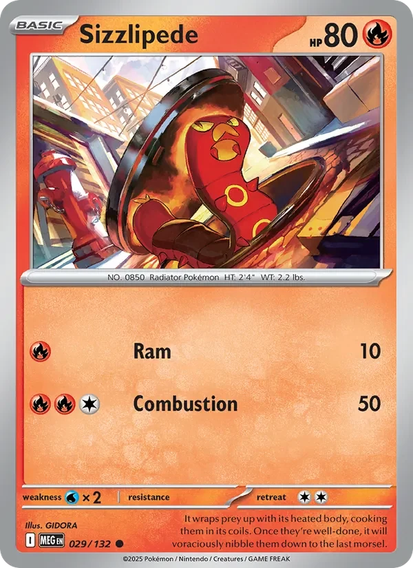 Sizzlipede 029/132 Mega Evolution Pokémon card, Common, front scan