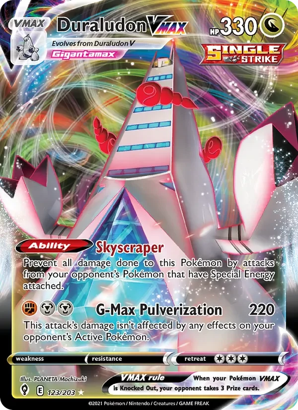 Duraludon VMAX 123/203 Evolving Skies Pokémon card, Holo Rare Vmax, front scan