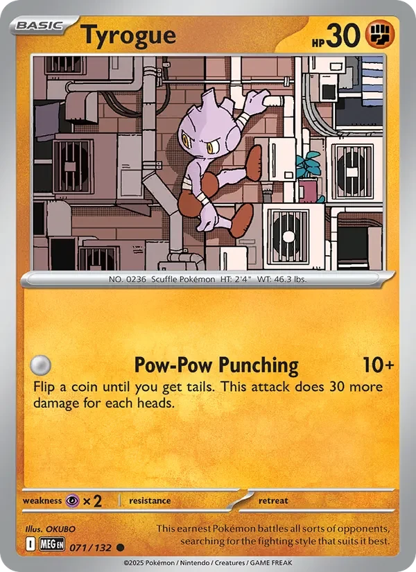Tyrogue 071/132 Mega Evolution Pokémon card, Common, front scan