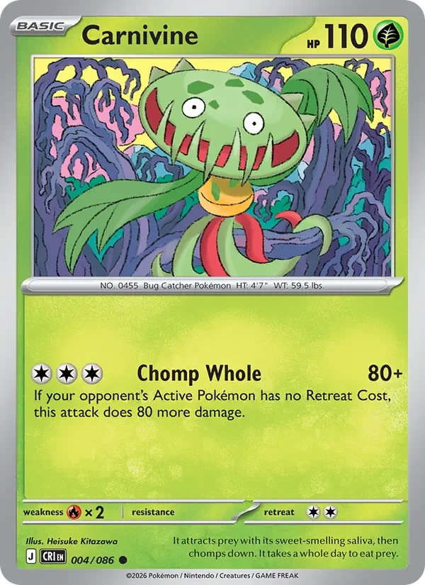 Carnivine 004/086 Chaos Rising Pokémon card, Common, front scan