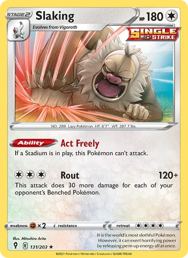 Slaking 131/203 Evolving Skies Pokémon card, Holo Rare, front scan
