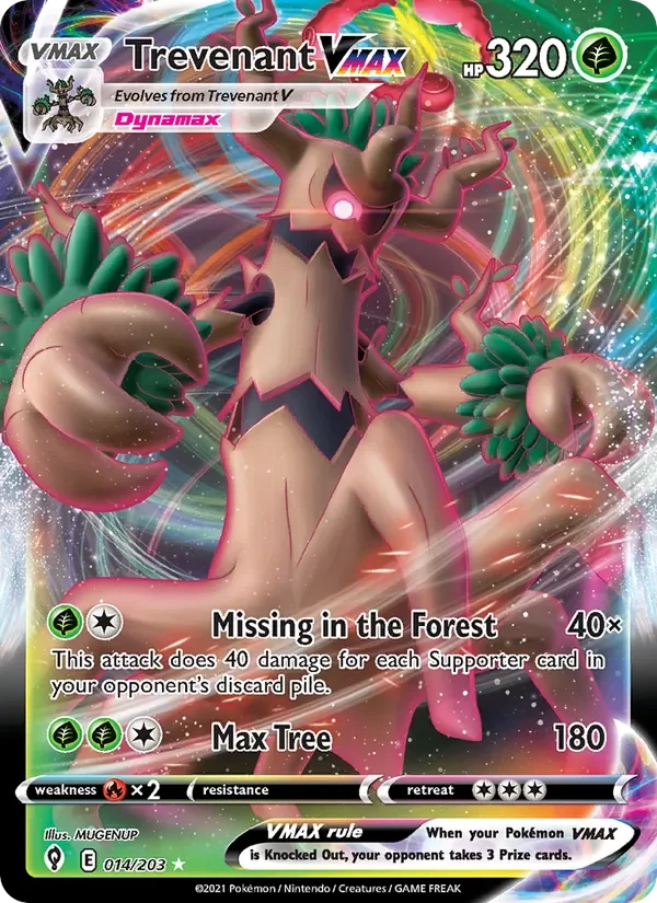Trevenant VMAX 014/203 Evolving Skies Pokémon card, Holo Rare Vmax, front scan