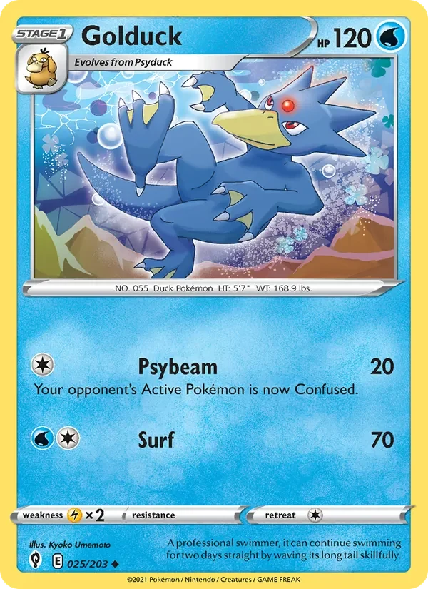 Golduck 025/203 Evolving Skies Pokémon card, Uncommon, front scan