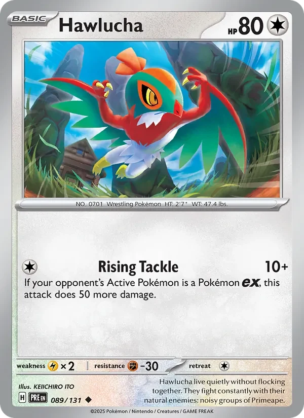 Hawlucha 089/131 Prismatic Evolutions Pokémon card, Uncommon, front scan