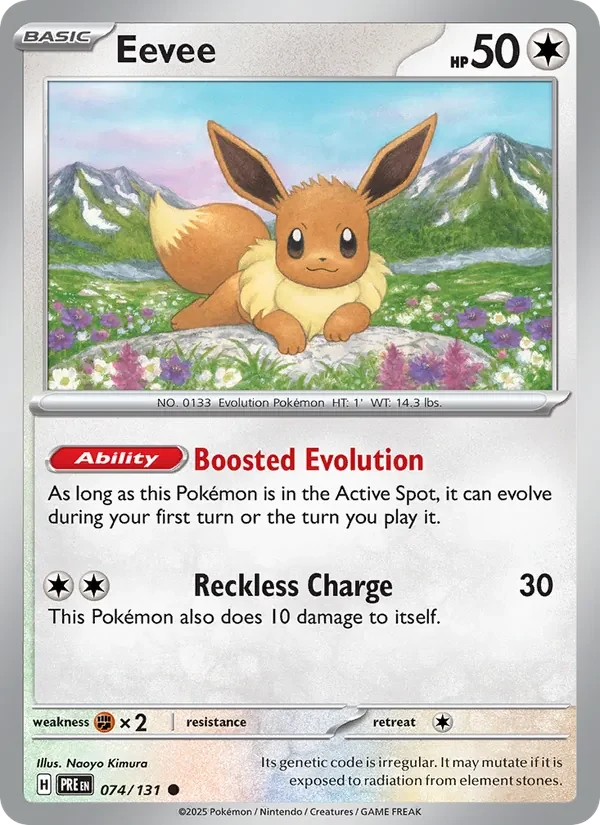 Eevee 074/131 Prismatic Evolutions Pokémon card, Common, front scan