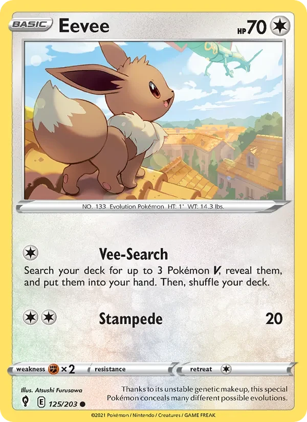 Eevee 125/203 Evolving Skies Pokémon card, Common, front scan
