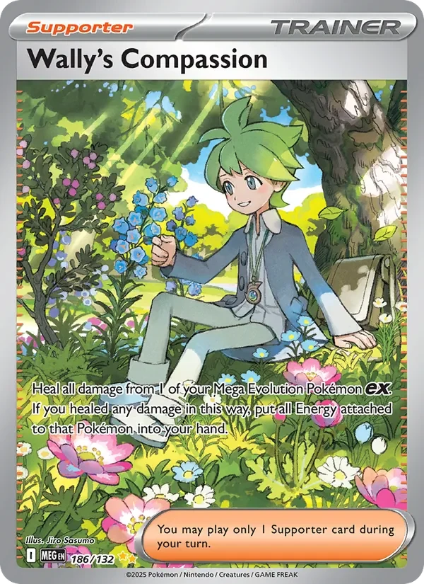 Wally's Compassion 186/132 Mega Evolution Pokémon card, Special Illustration Rare, front scan