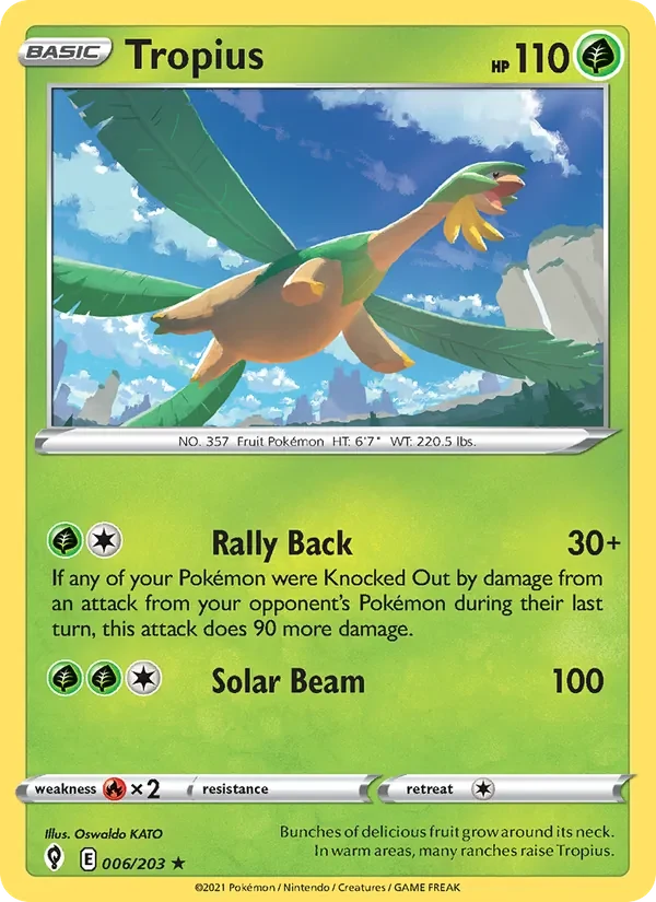 Tropius 006/203 Evolving Skies Pokémon card, Rare, front scan