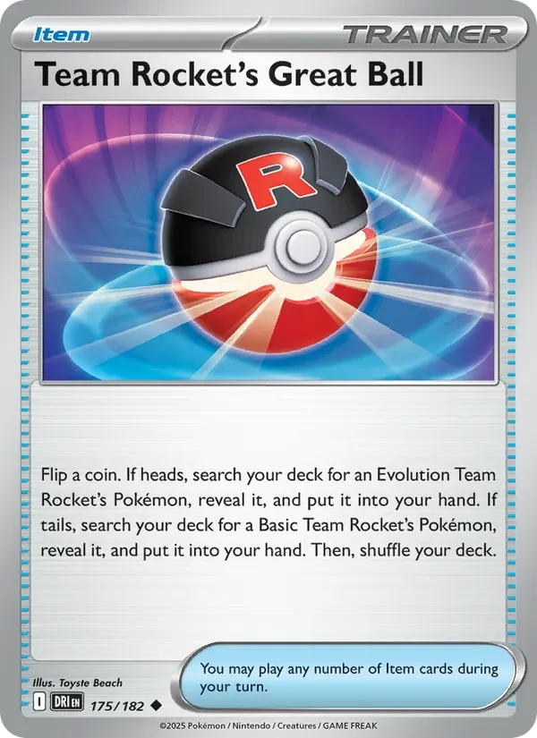 Team Rocket's Great Ball 175/182 Destined Rivals Pokémon card, Uncommon, front scan