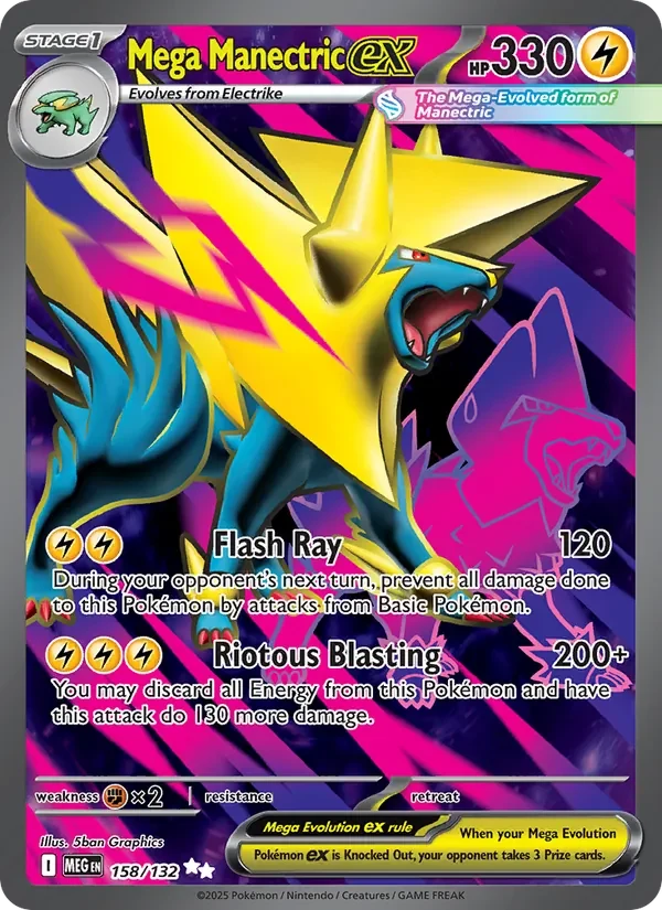 Mega Manectric ex 158/132 Mega Evolution Pokémon card, Ultra Rare, front scan