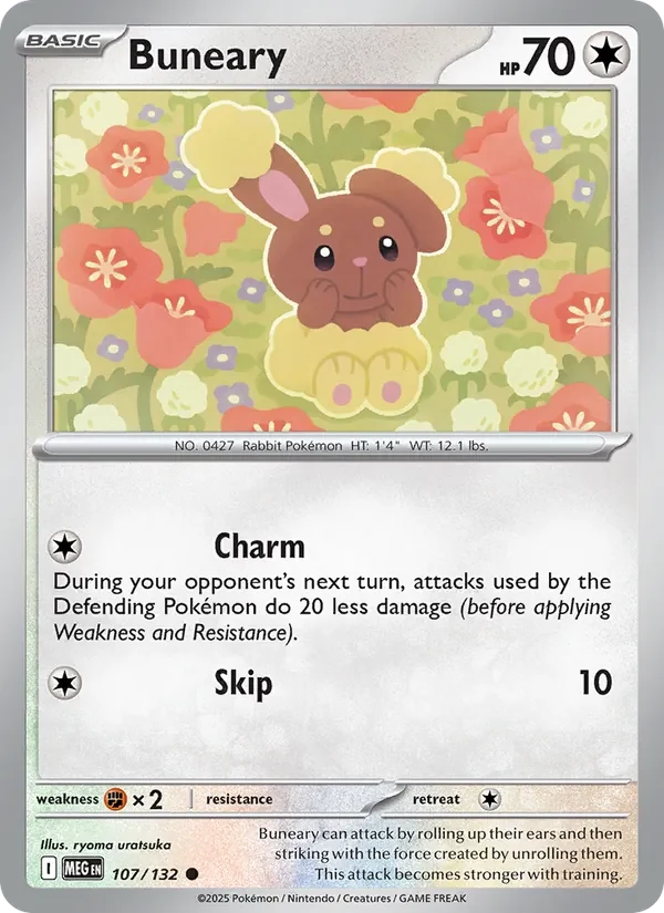 Buneary 107/132 Mega Evolution Pokémon card, Common, front scan