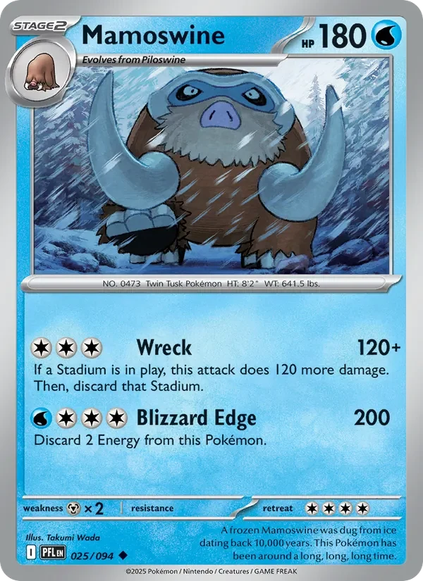 Mamoswine 025/094 Phantasmal Flames Pokémon card, Uncommon, front scan