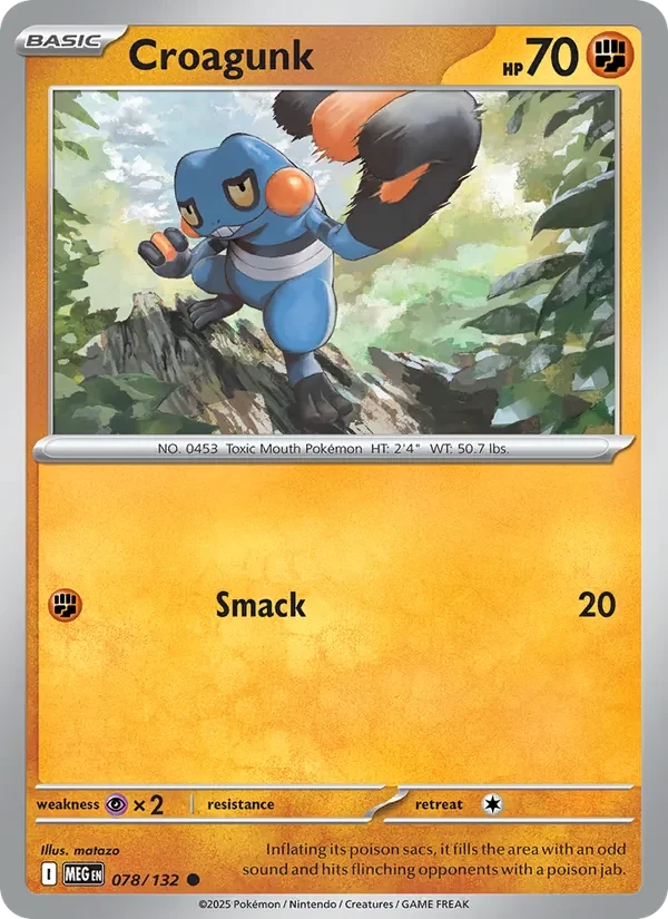 Croagunk 078/132 Mega Evolution Pokémon card, Common, front scan