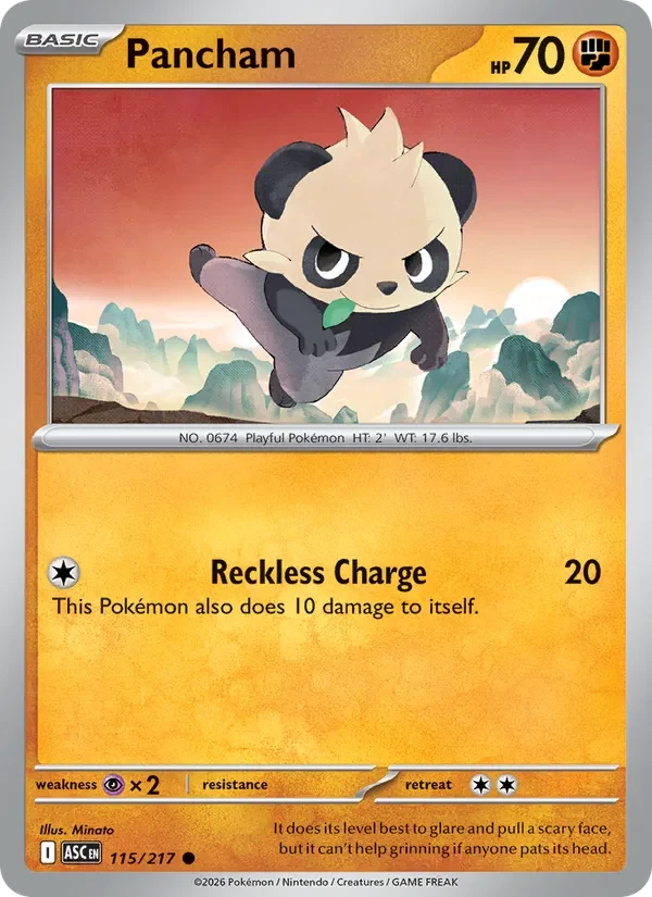 Pancham 115/217 Ascended Heroes Pokémon card, Common, front scan