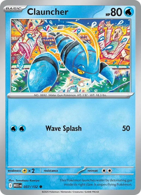 Clauncher 037/132 Mega Evolution Pokémon card, Common, front scan
