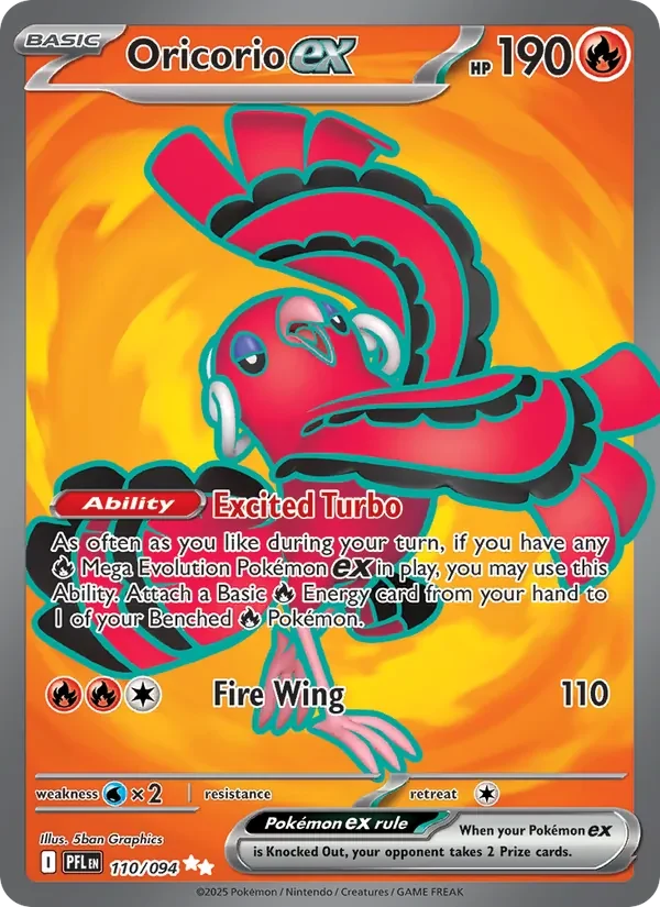 Oricorio ex 110/094 Phantasmal Flames Pokémon card, Ultra Rare, front scan