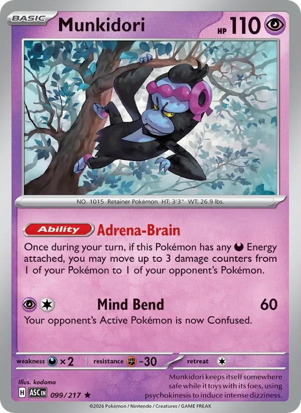 Munkidori 099/217 Ascended Heroes Pokémon card, Rare, front scan