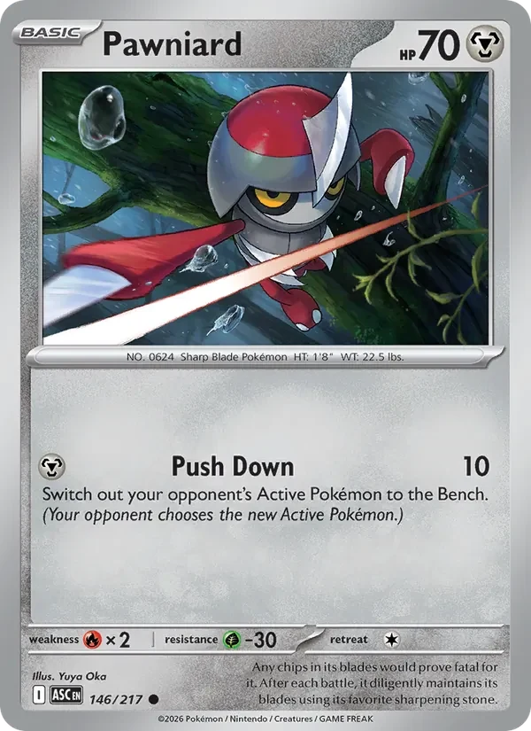 Pawniard 146/217 Ascended Heroes Pokémon card, Common, front scan