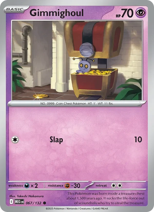 Gimmighoul 067/132 Mega Evolution Pokémon card, Common, front scan