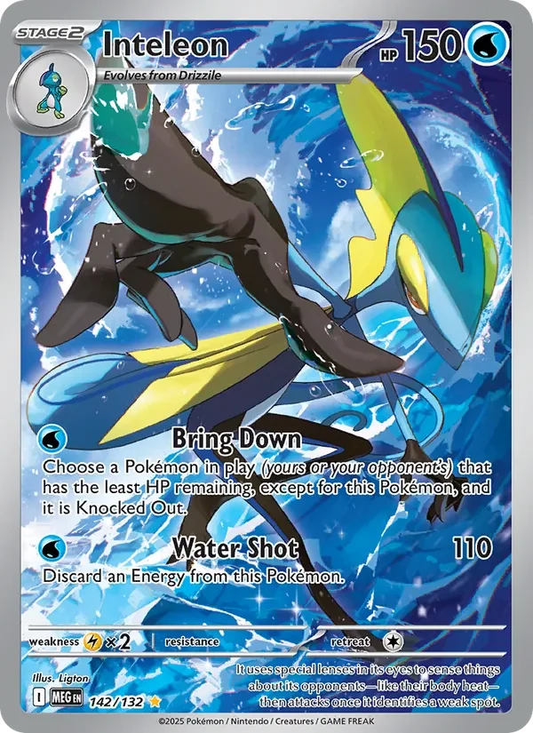 Inteleon 142/132 Mega Evolution Pokémon card, Illustration Rare, front scan