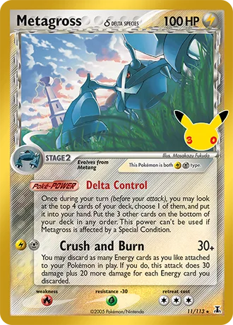 Metagross 11/113 30th Celebration Pokémon card, Classic Collection, front scan