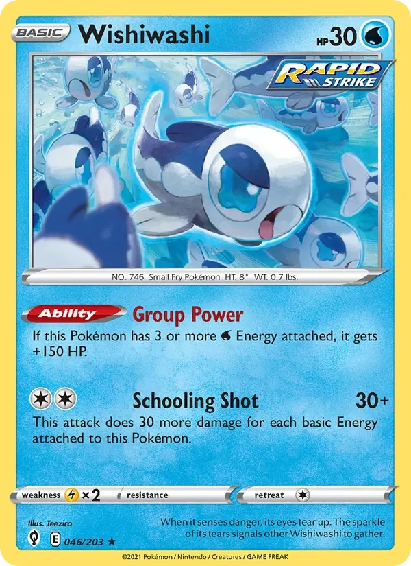 Wishiwashi 046/203 Evolving Skies Pokémon card, Rare, front scan