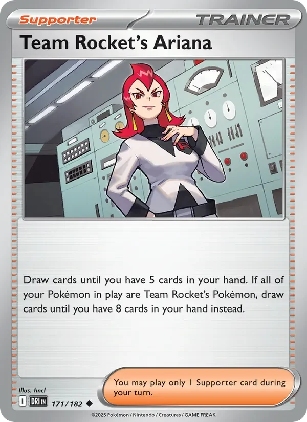 Team Rocket's Ariana 171/182 Destined Rivals Pokémon card, Uncommon, front scan