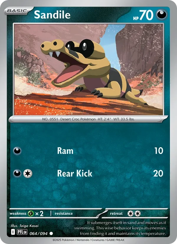 Sandile 064/094 Phantasmal Flames Pokémon card, Common, front scan