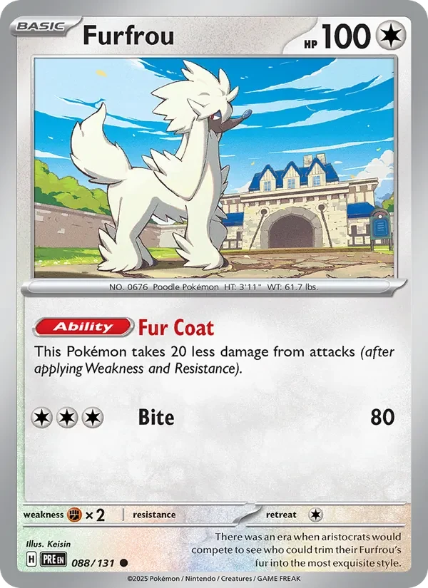 Furfrou 088/131 Prismatic Evolutions Pokémon card, Common, front scan