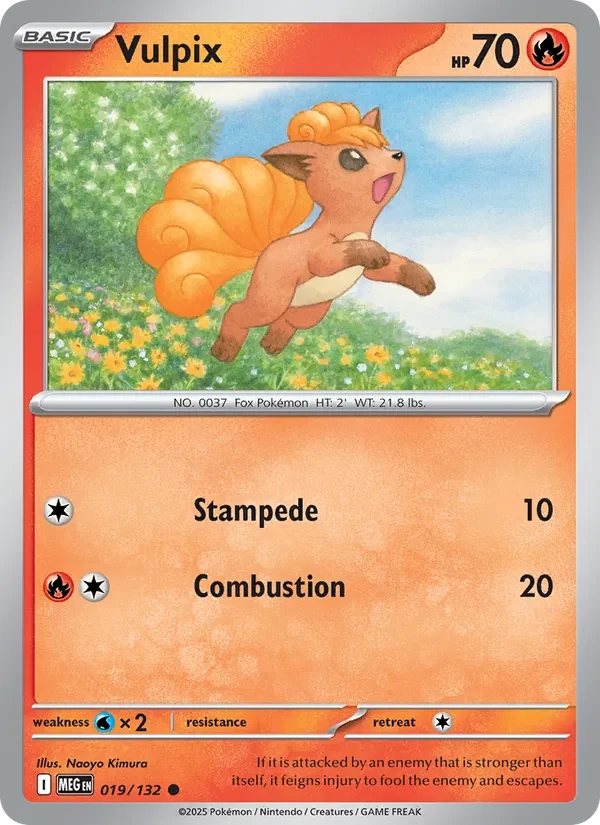 Vulpix 019/132 Mega Evolution Pokémon card, Common, front scan