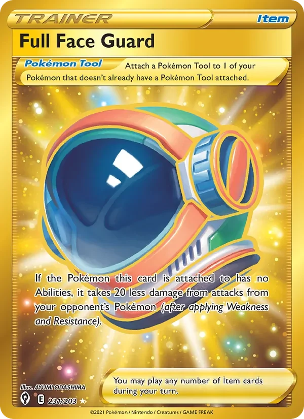 Full Face Guard 231/203 Evolving Skies Pokémon card, Secret Rare, front scan